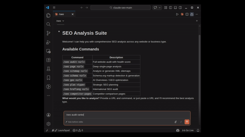 Claude SEO audit demo