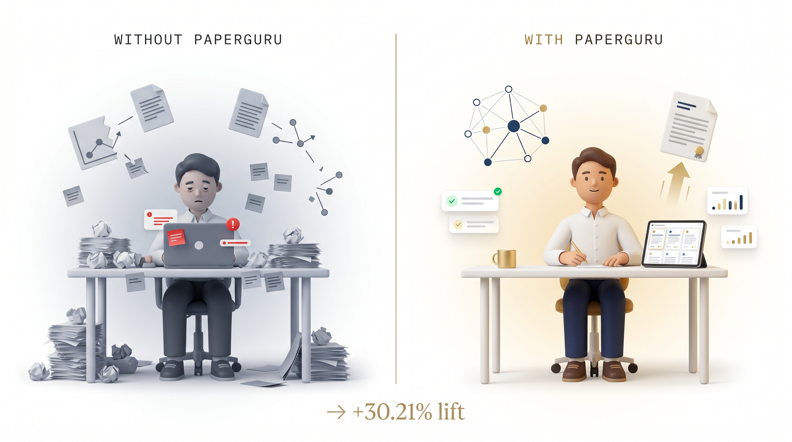 Agent performance comparison before and after PaperGuru