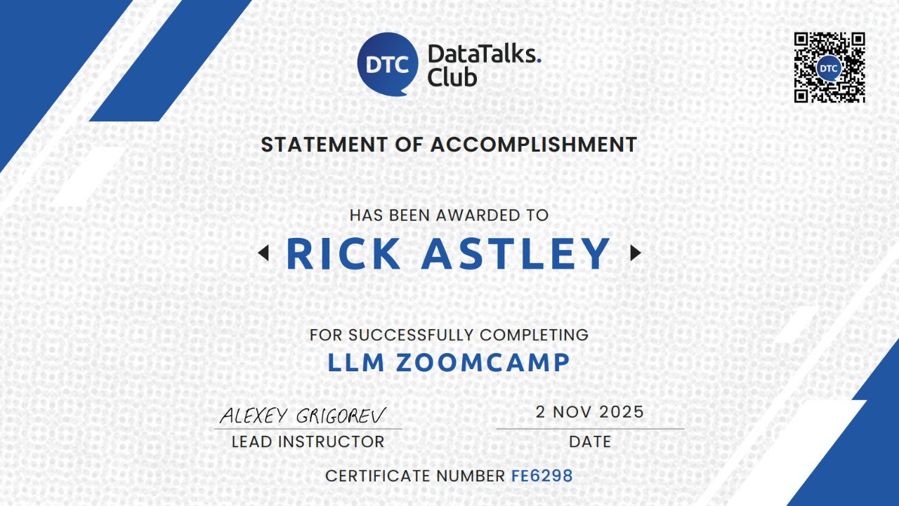 LLM Zoomcamp Certificate