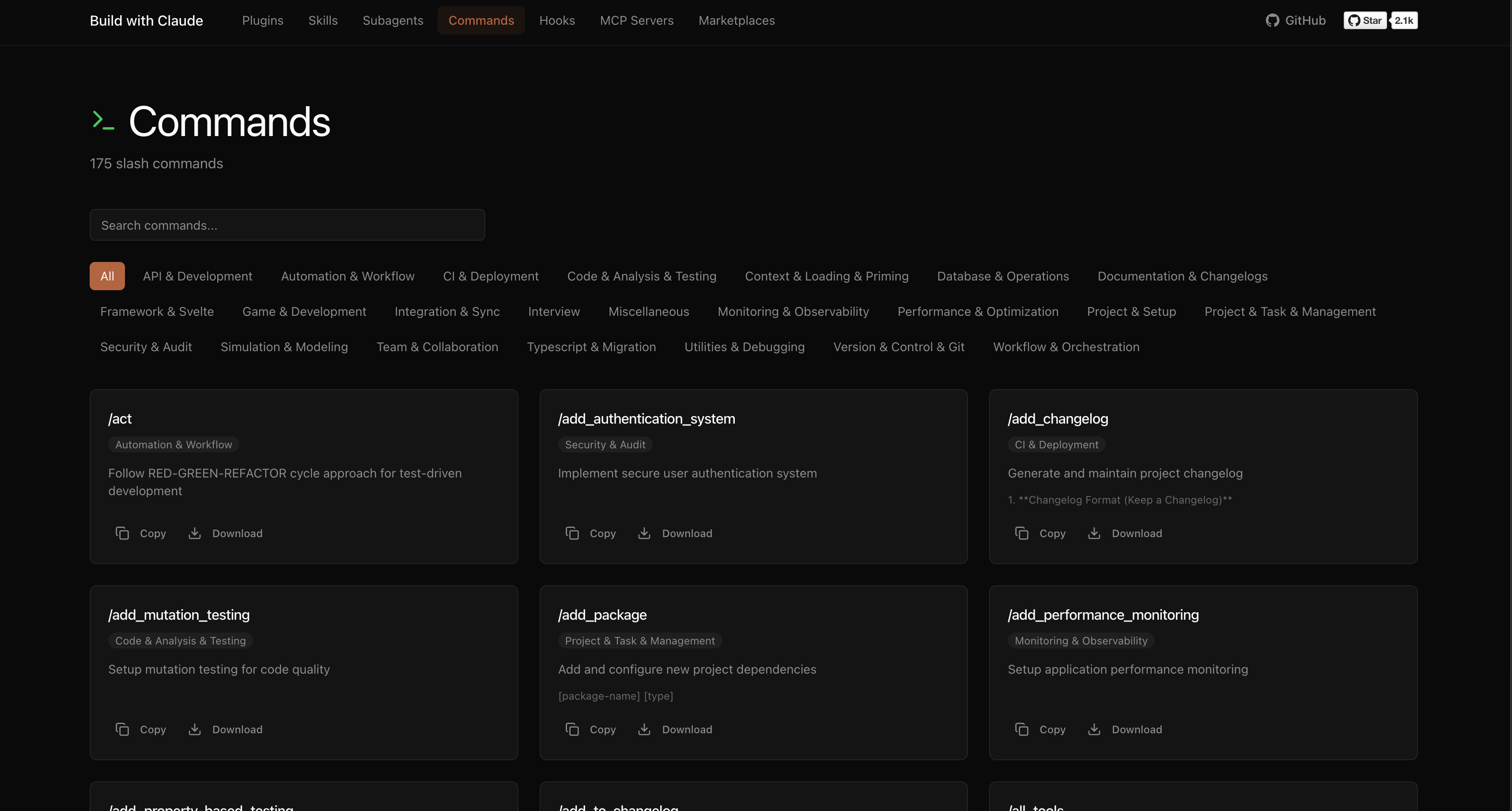 Commands section
