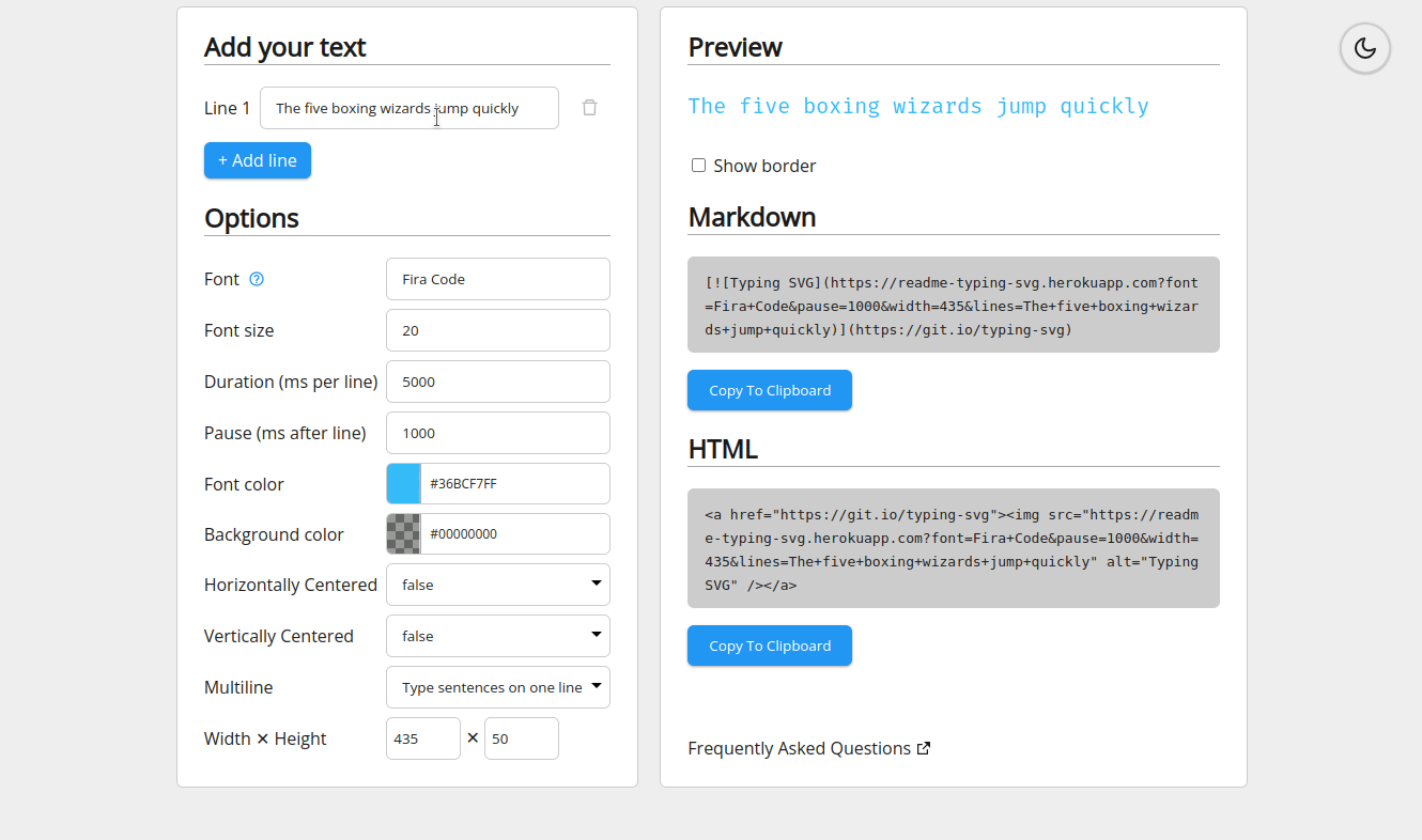Readme Typing SVG demo site