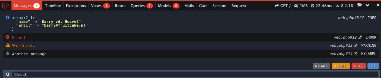 Debugbar Dark Mode screenshot