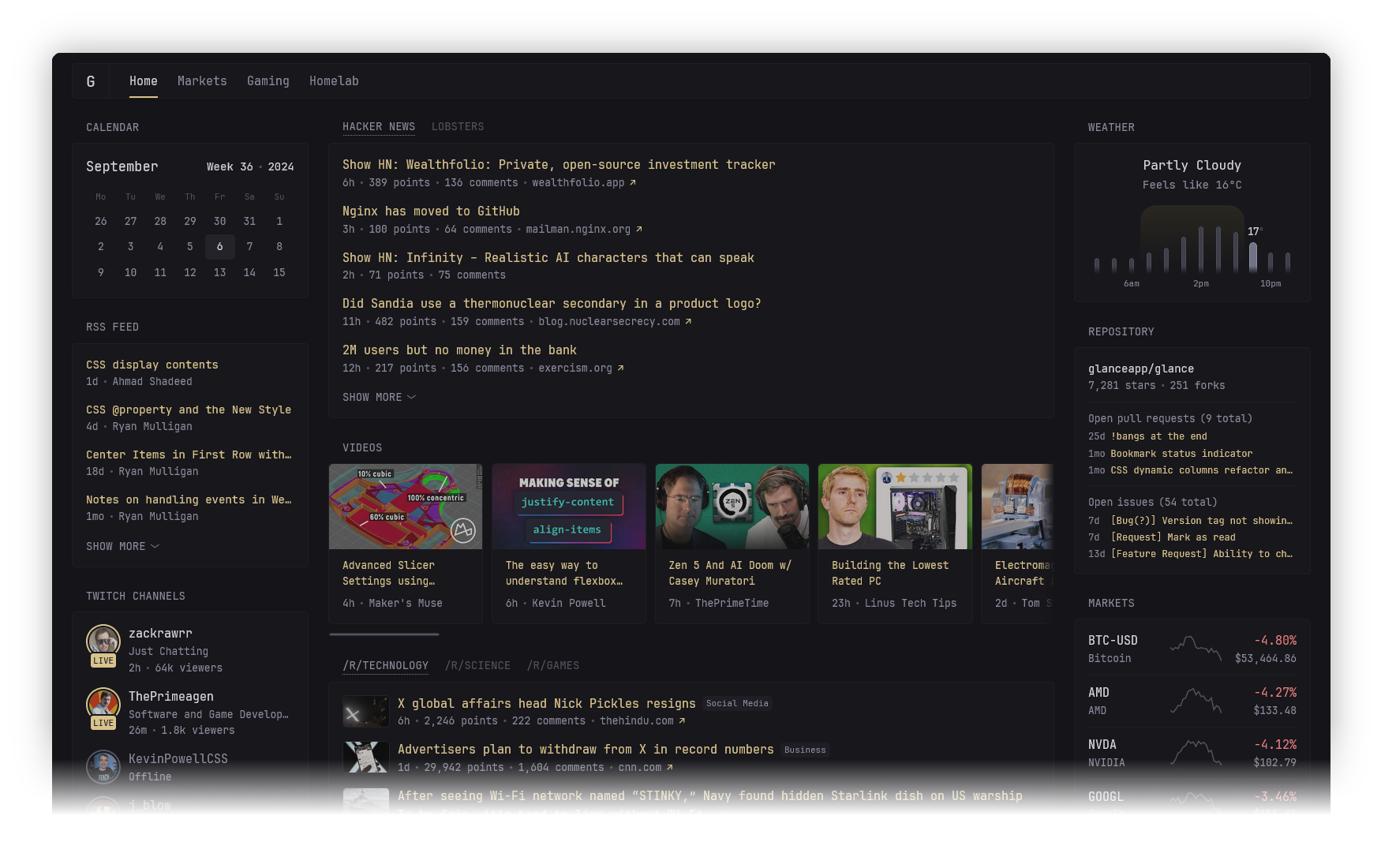 Glance Hauptinterface