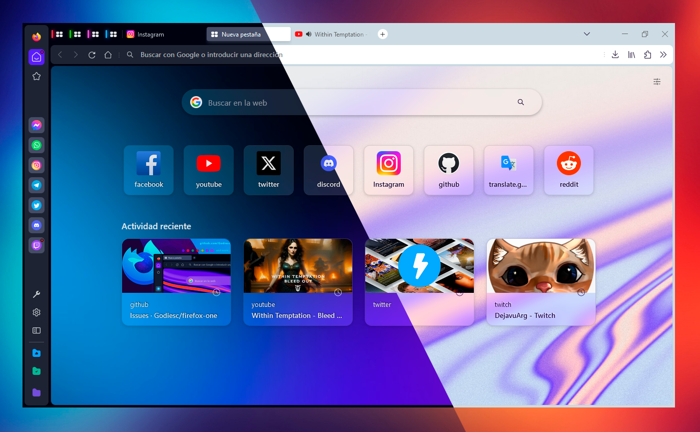 Screenshot of the Firefox-ONE theme demonstrating light and dark modes