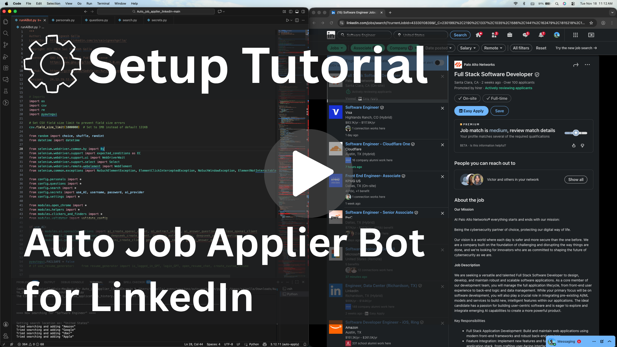 Auto Job Applier setup tutorial video