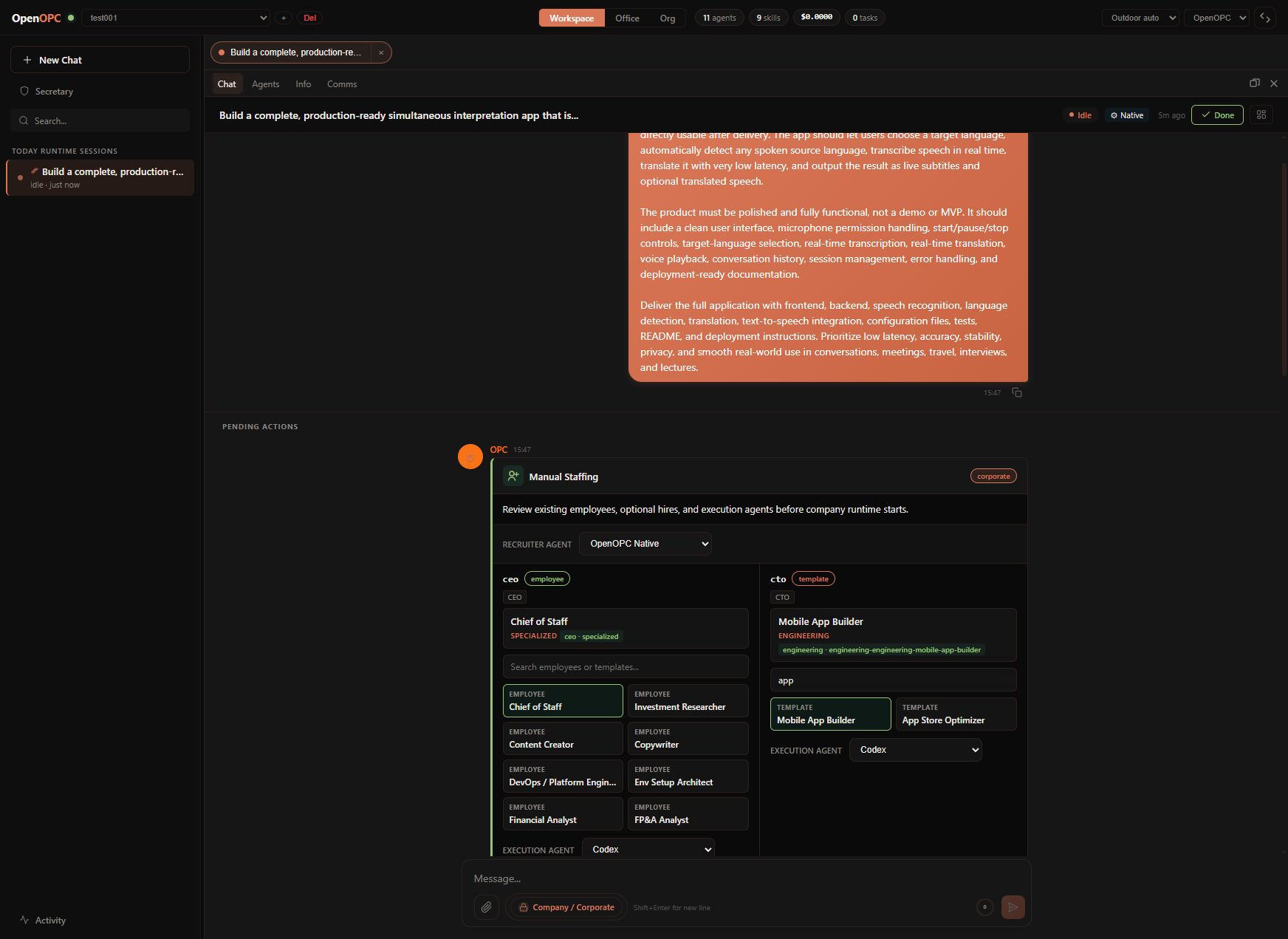 Workspace interface