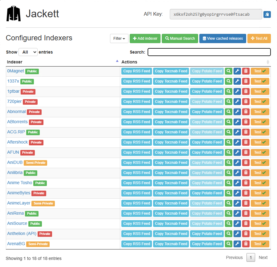 Jackett Interface