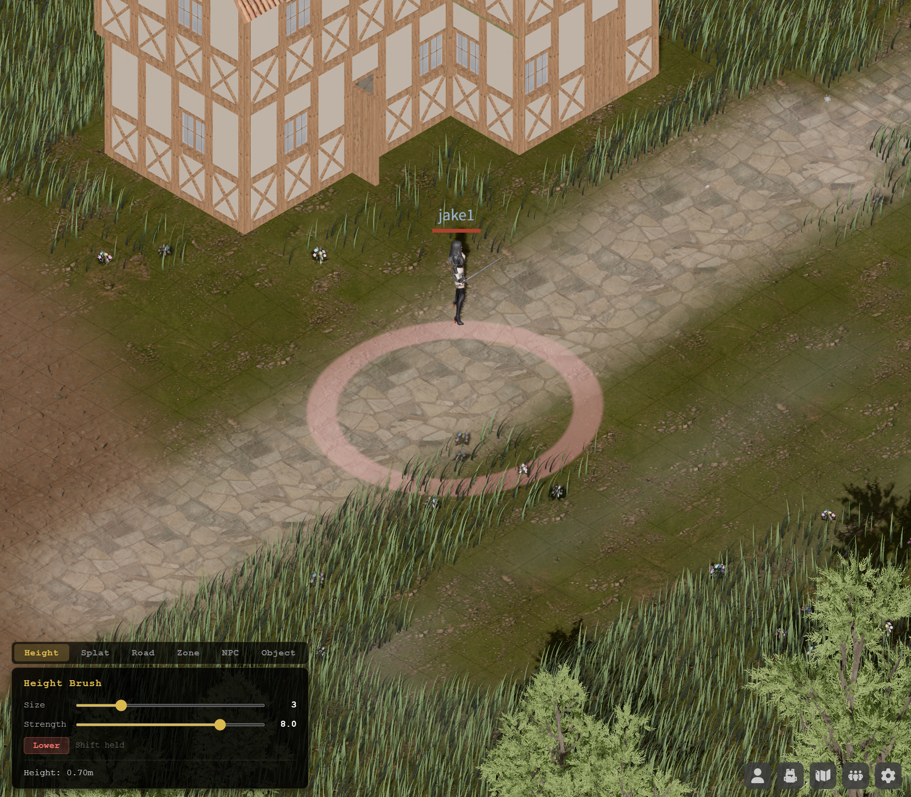 Map editor with active height brush