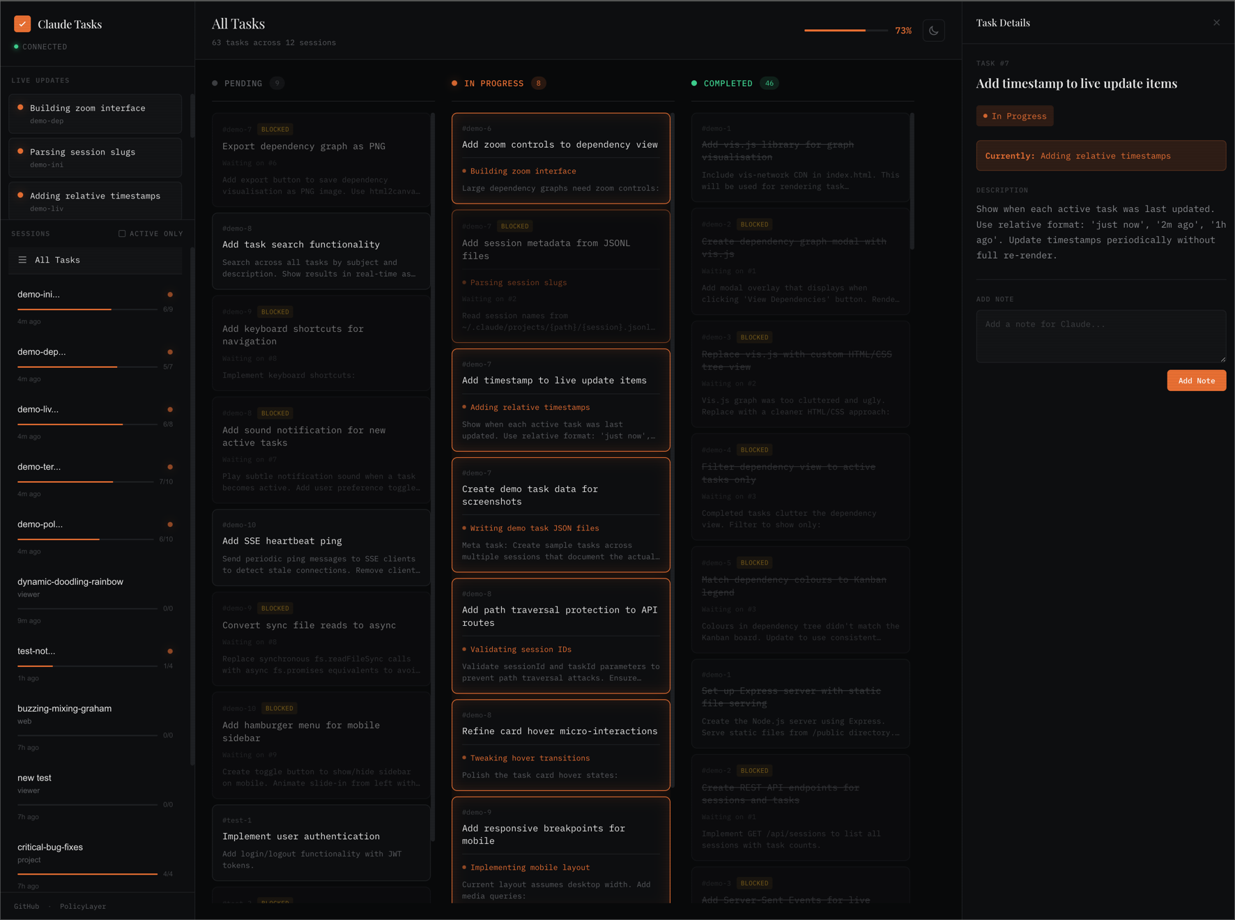 Dark theme interface