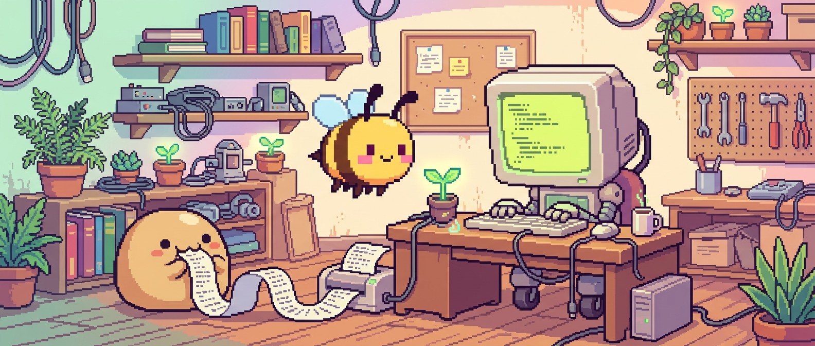 Pixel art cozy hackerspace