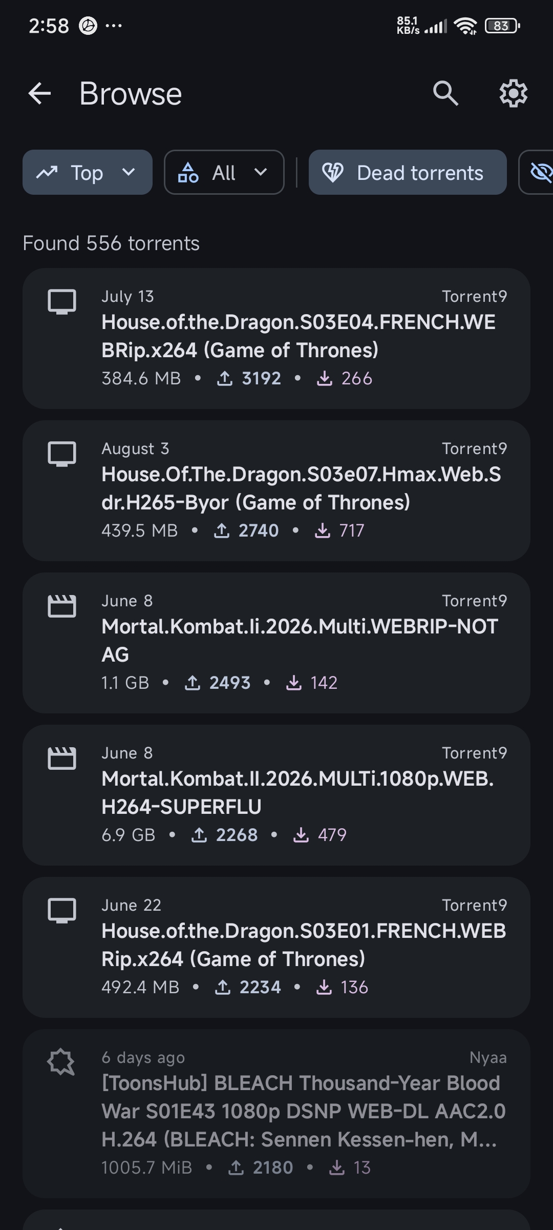 Torrent details screen