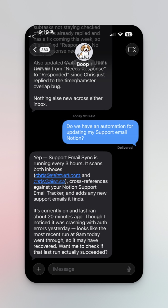 Boop replying inside iMessage