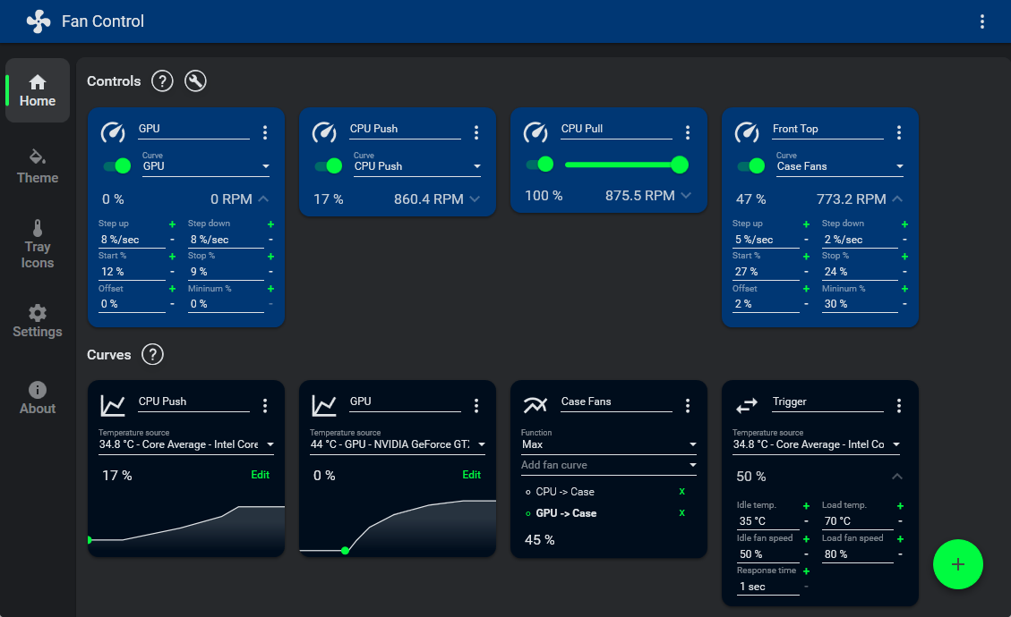 FanControl interface with fan curve configuration graph