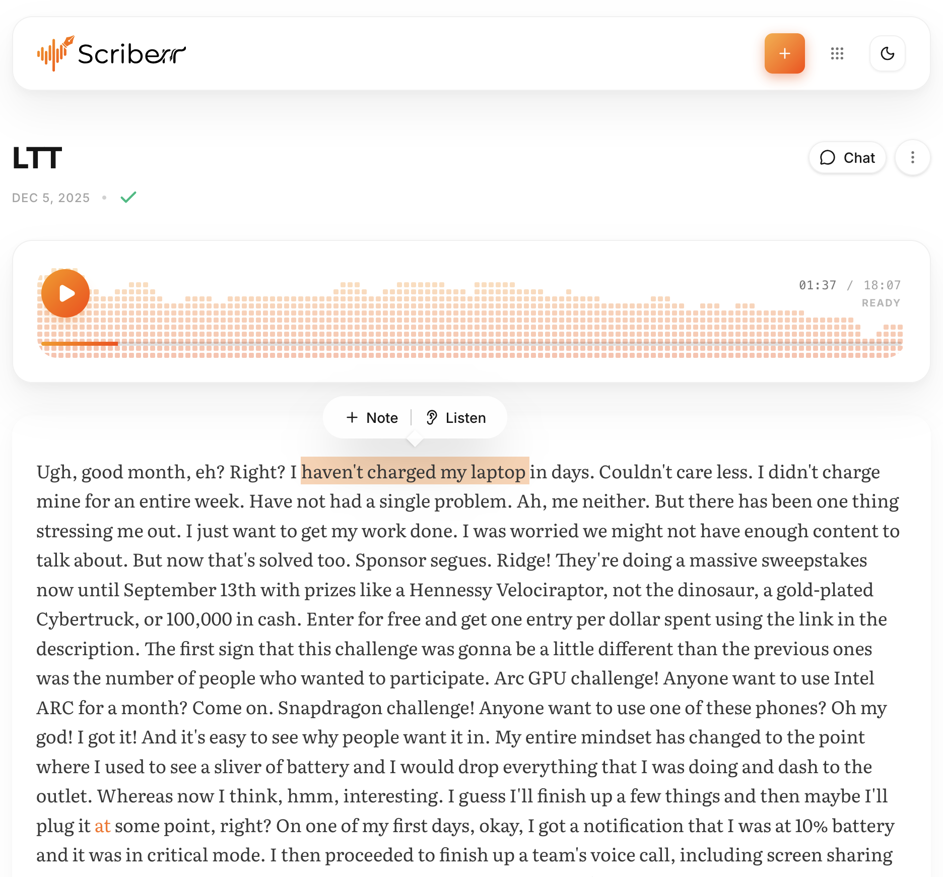 Transcript view