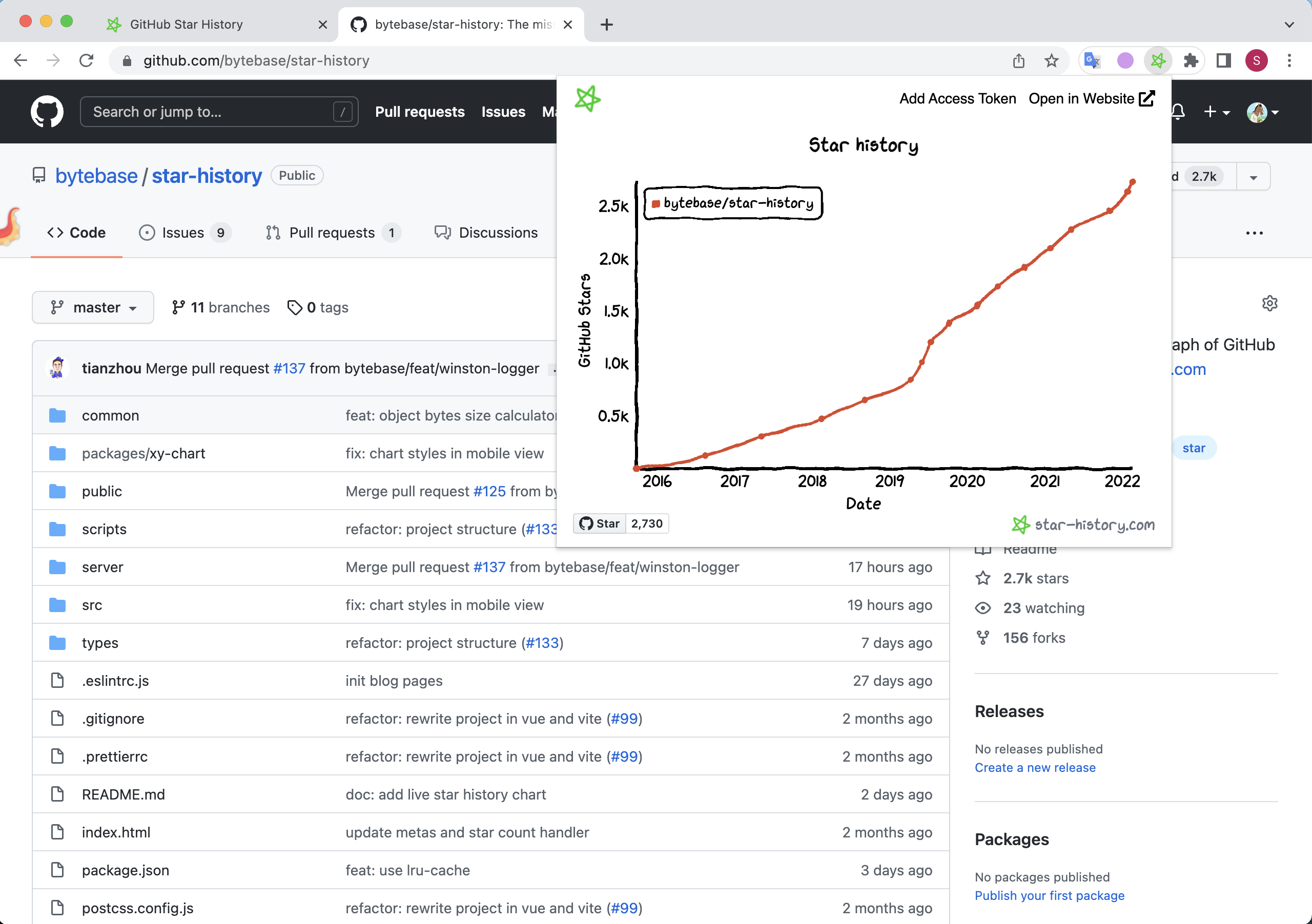Star History Chrome Extension
