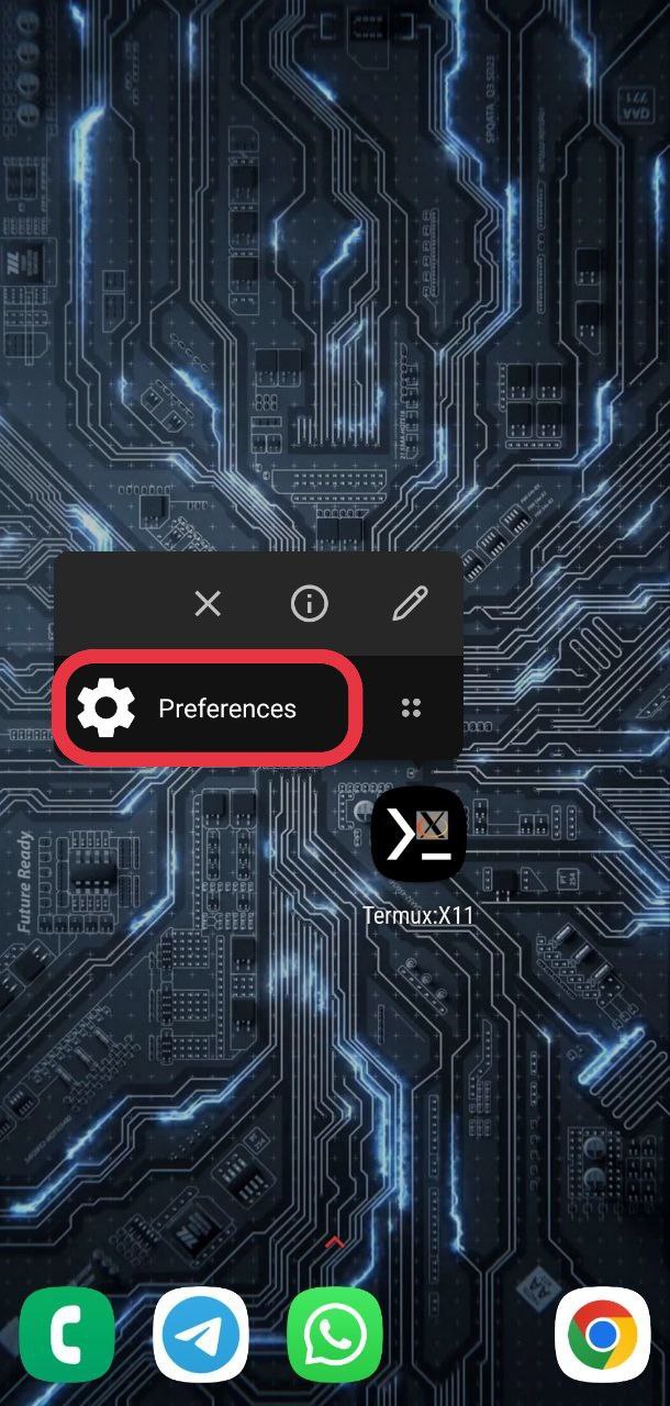 Impostazioni Termux:X11 tramite scorciatoia dell'app