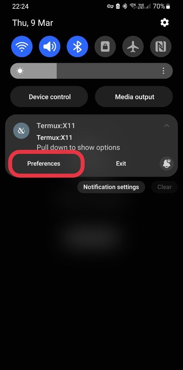 Impostazioni Termux:X11 tramite notifica