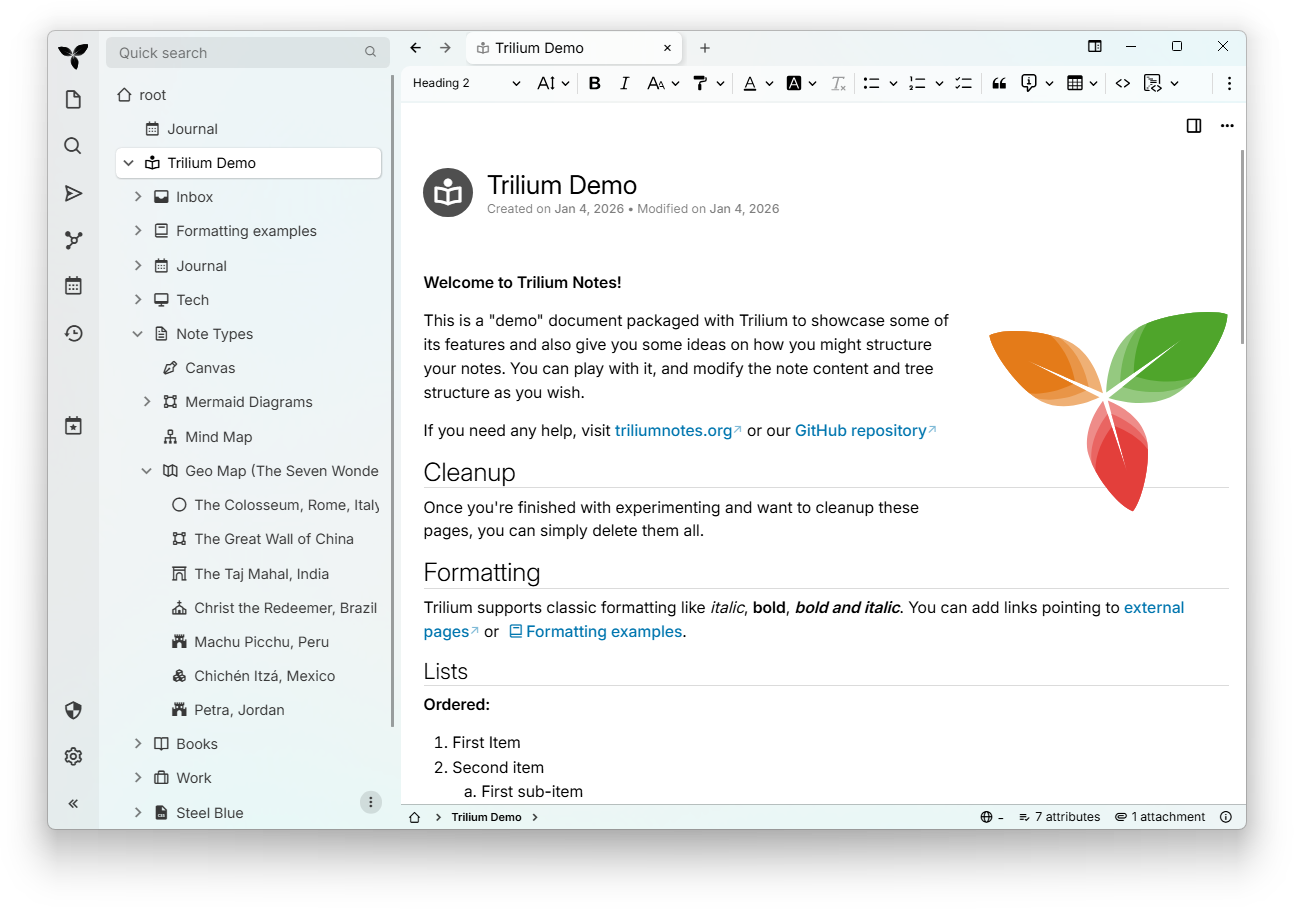 Screenshot of Trilium Notes