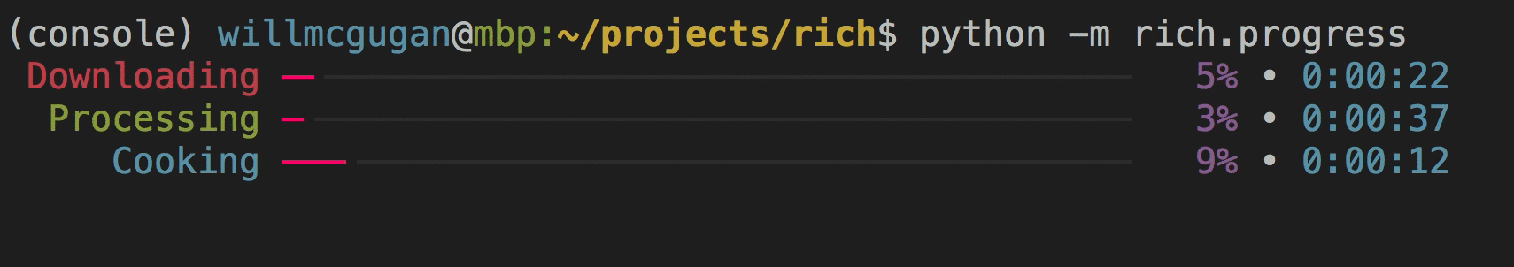 Example of Rich progress bar