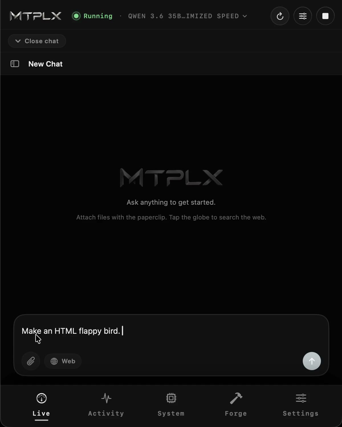 MTPLX Chat Interface