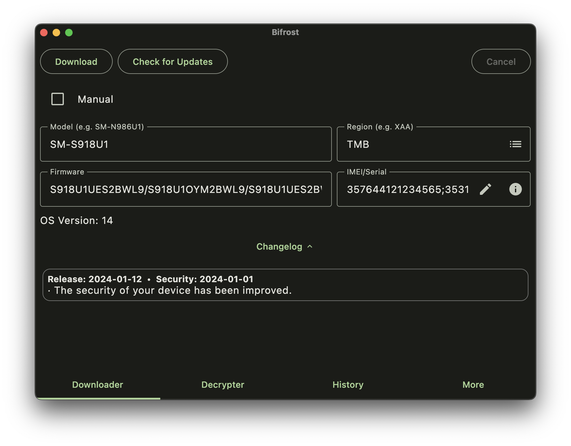 Interface de download para desktop
